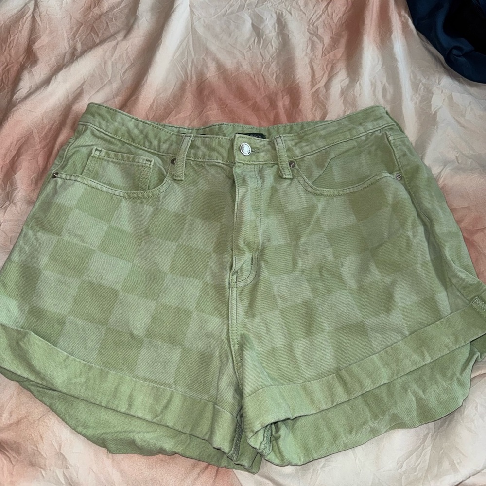 Wild Fable Olive Checkered Jean Shorts